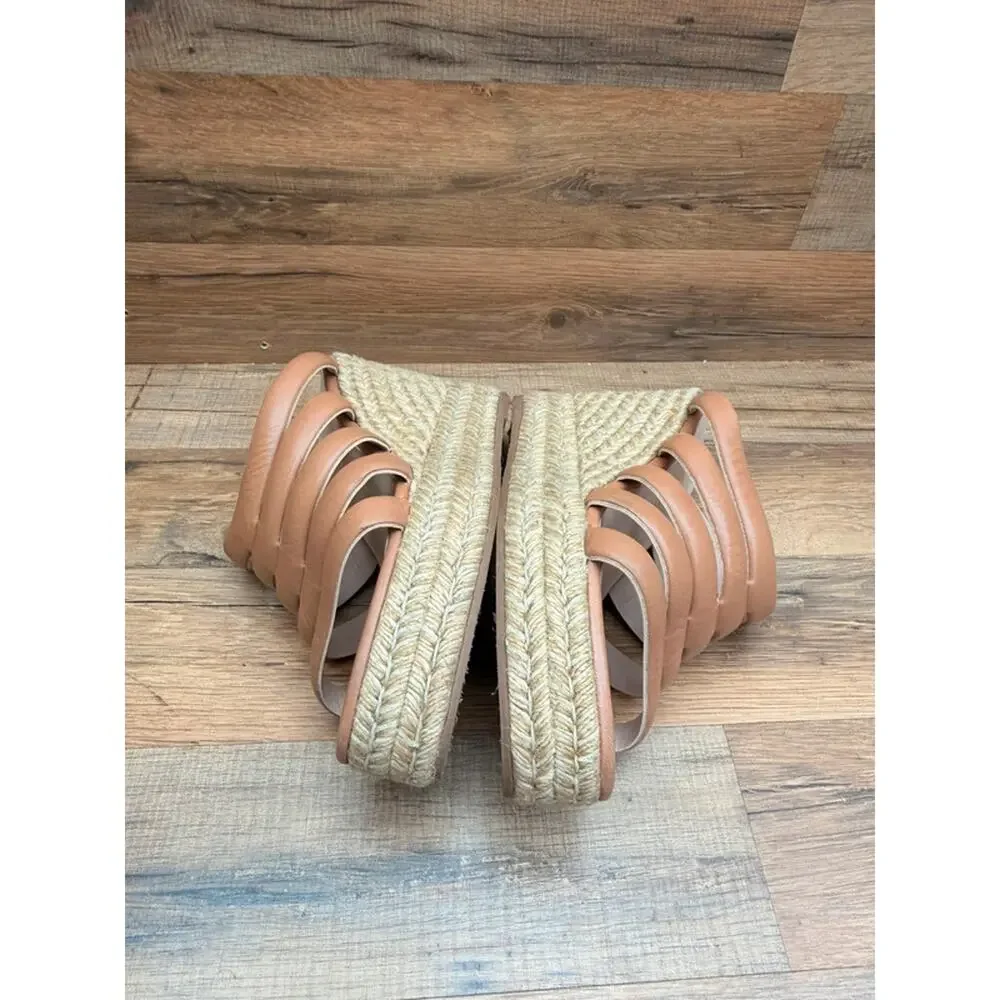 Stuart Weitzman size 10 Lilyana platform beige Leather Wedge Sandal Shoe Women's